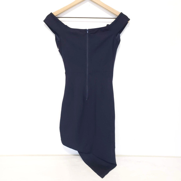 Trac Women SIZE S Navy Blue Off Shoulder Mini Dress Asymmetrical Hem Cocktail - Picture 10 of 13